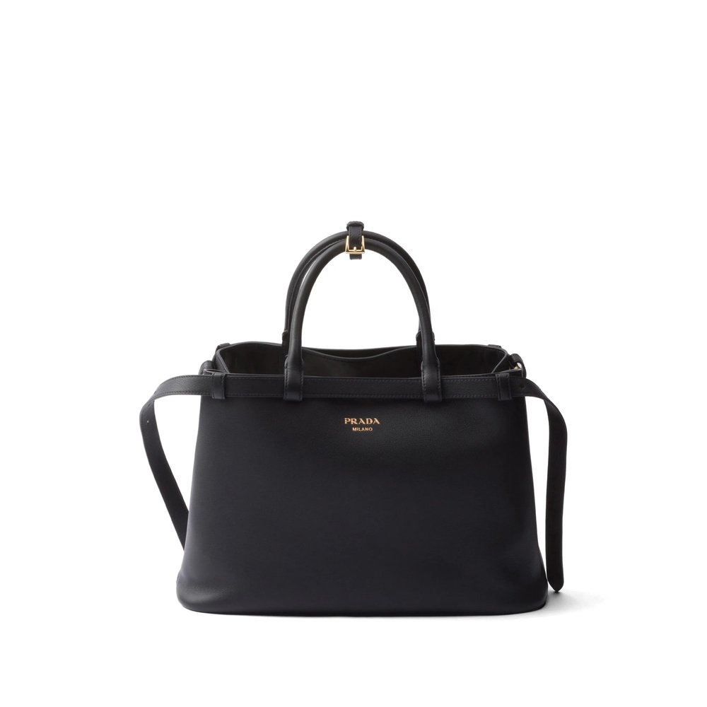 Prada Buckle Medium Leather Handbag With Double Belt