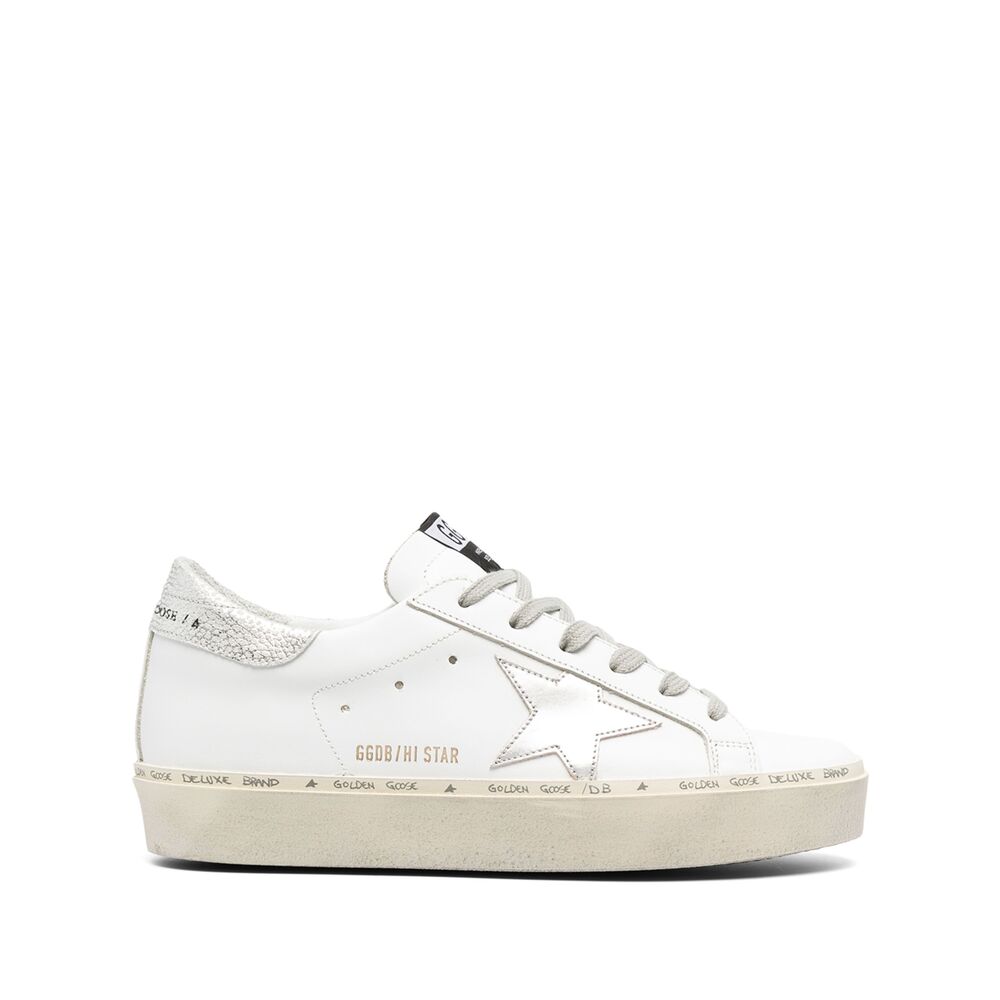 Golden Goose Hi Star Trainers With Star And Metallic Silver Heel