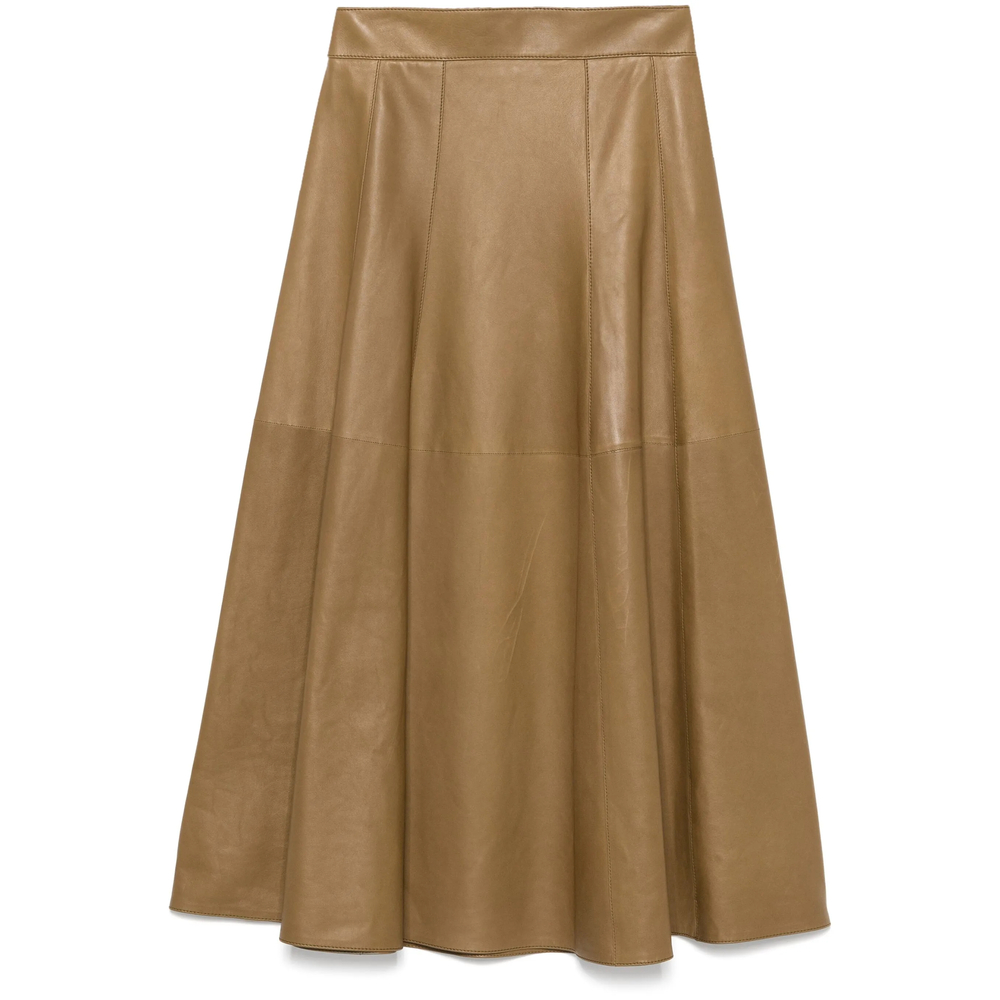 Saint Laurent Leather Midi Skirt In Green