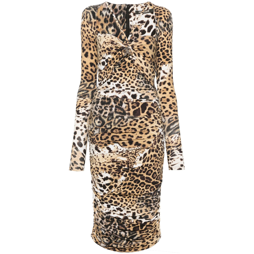 Roberto Cavalli Jaguar Skin-print Ruched Dress