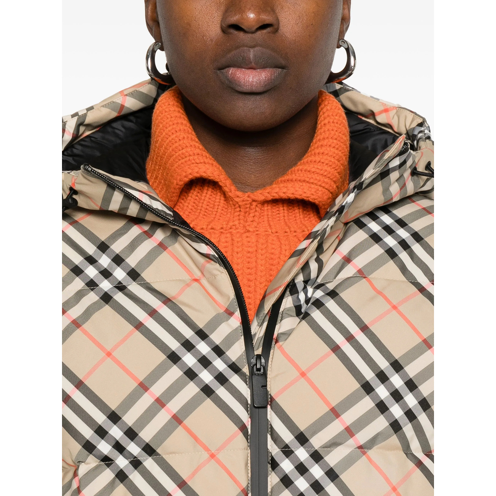 Check Nylon Hooded Puffer Jacket