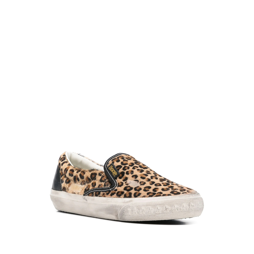 Vce Penstar Trainers In Leopard-Print Pony Skin With Black Leather Heels Tab