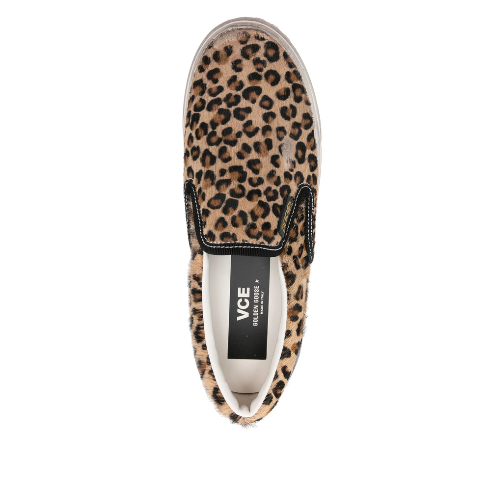 Vce Penstar Trainers In Leopard-Print Pony Skin With Black Leather Heels Tab