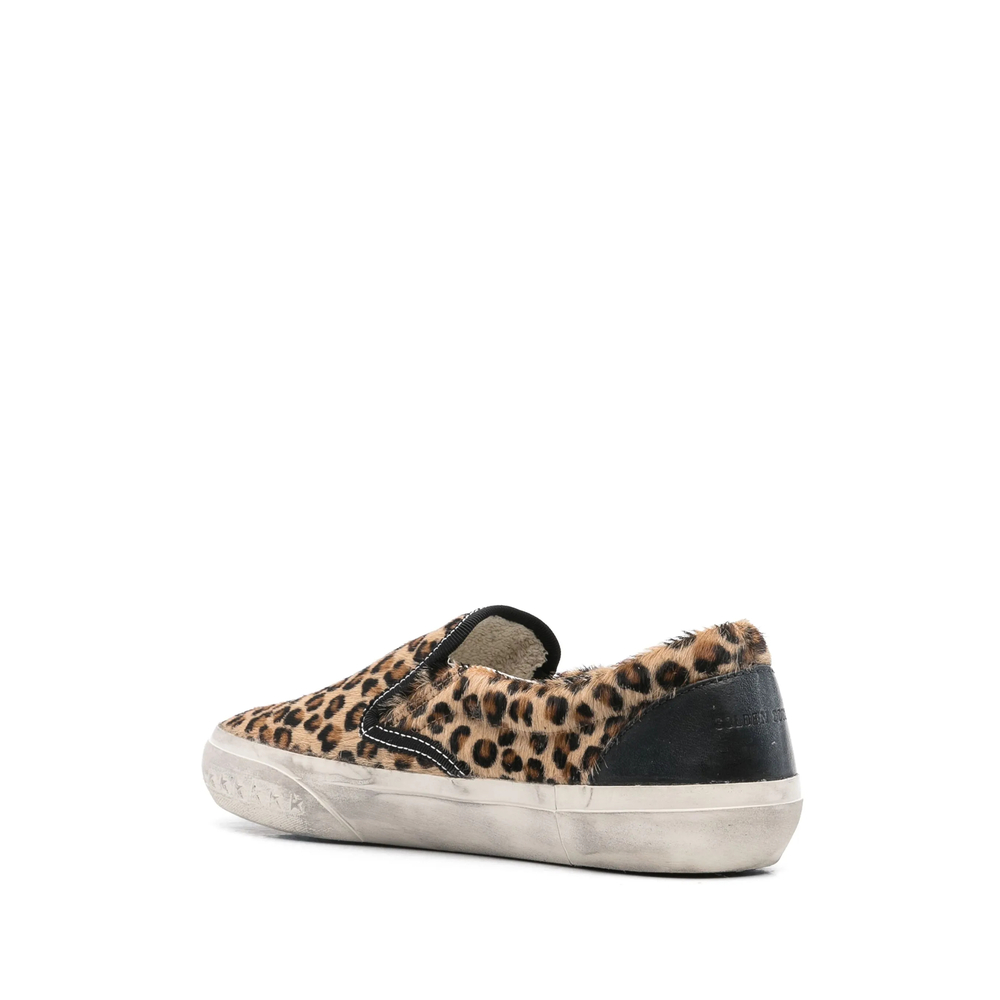 Vce Penstar Trainers In Leopard-Print Pony Skin With Black Leather Heels Tab
