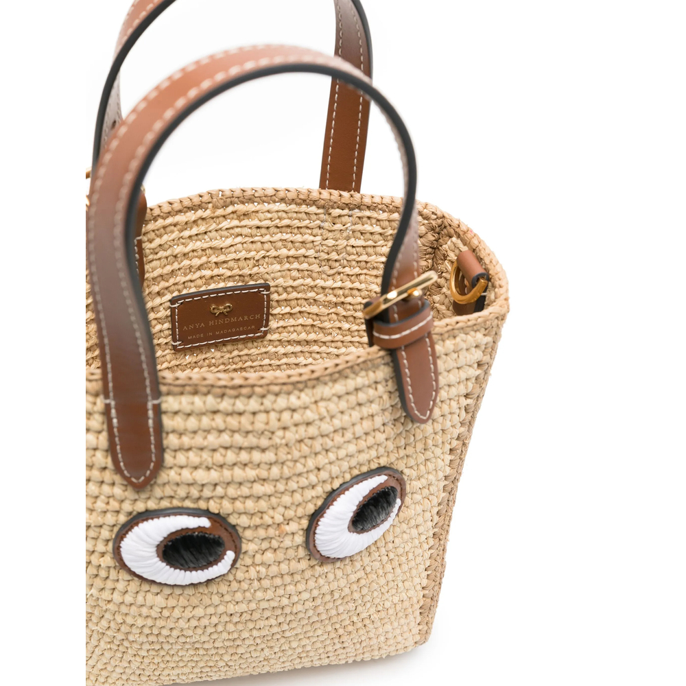 Eyes-Embroidered Raffia Tote Bag