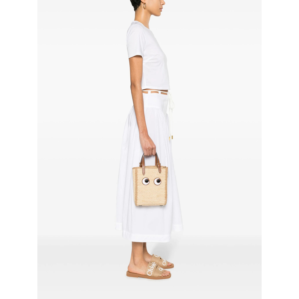 Eyes-Embroidered Raffia Tote Bag