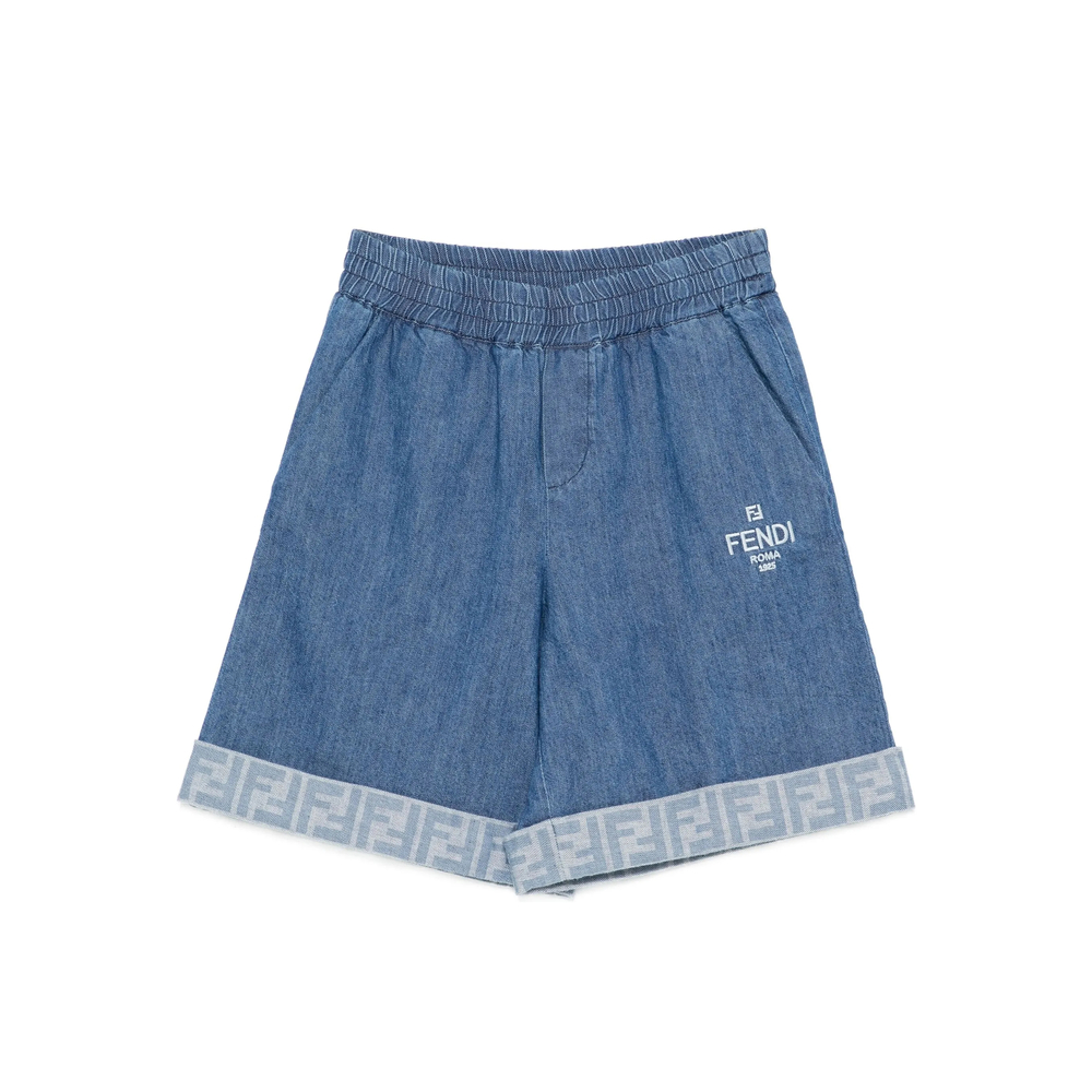 Fendi Embroidered-logo Denim Shorts