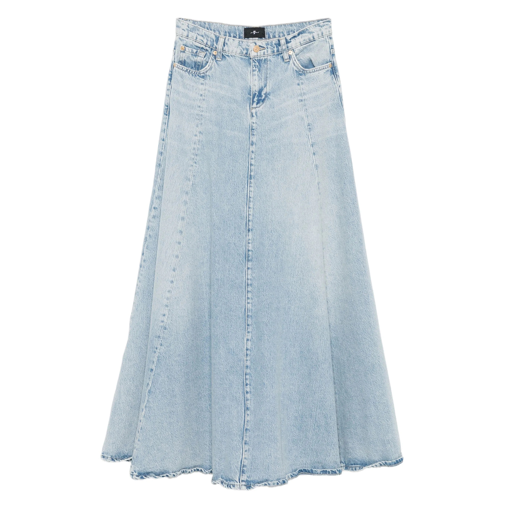 7 For All Mankind Logo-patch Denim Maxi Skirt In Blue