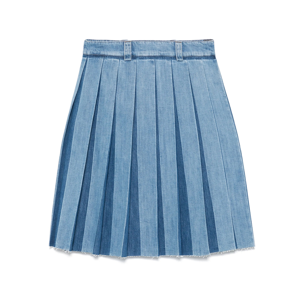 Miu Miu Pleated Denim Skirt In Blue
