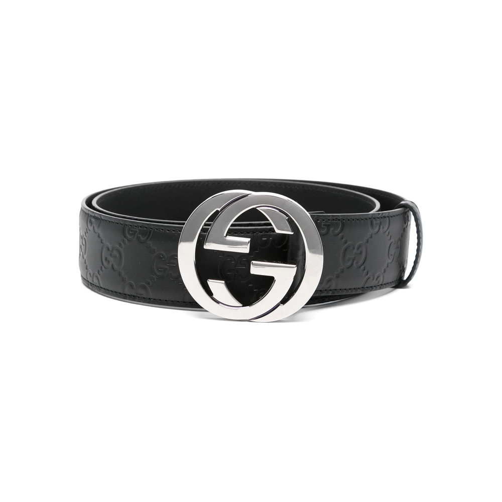 Gucci G Buckle Leather Belt In Metallic