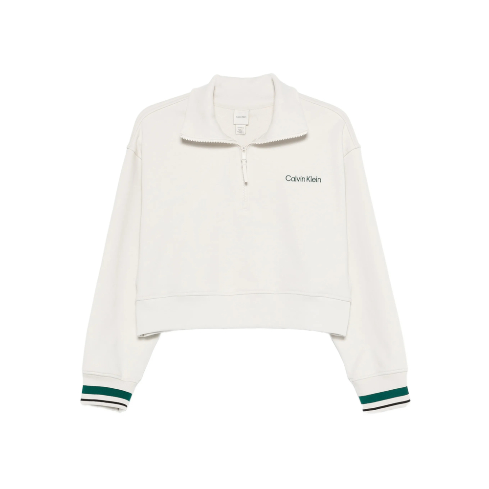 Calvin Klein Sport Zip-up Ribbed Sweatshirt In Neutral