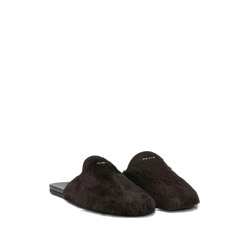 Logo-Plaque Hair-Calf Mules