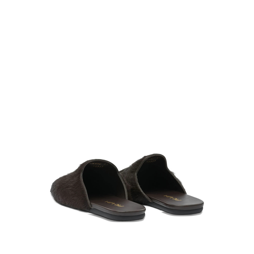 Logo-Plaque Hair-Calf Mules