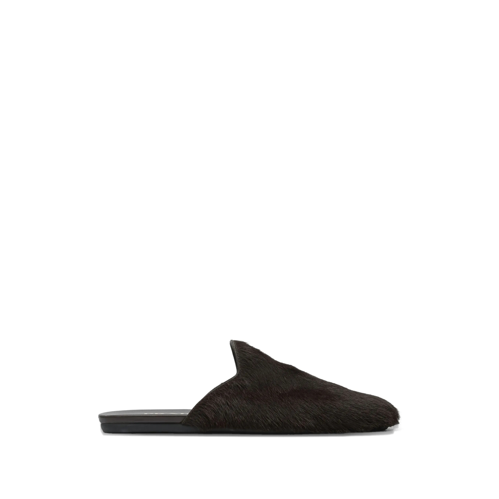 Logo-Plaque Hair-Calf Mules