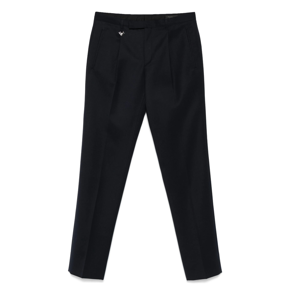 Prada Pleated Triangle-logo Trousers