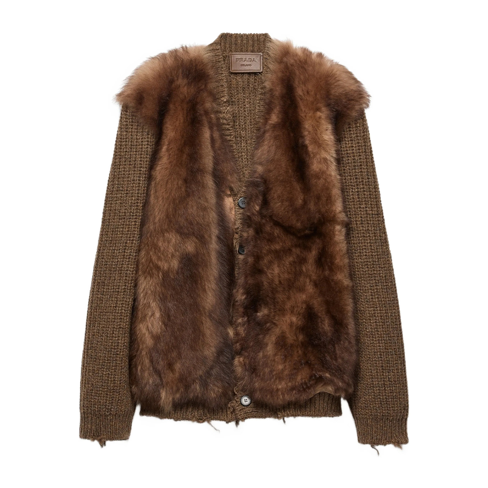 Prada Shearling-trimmed Wool Cardigan