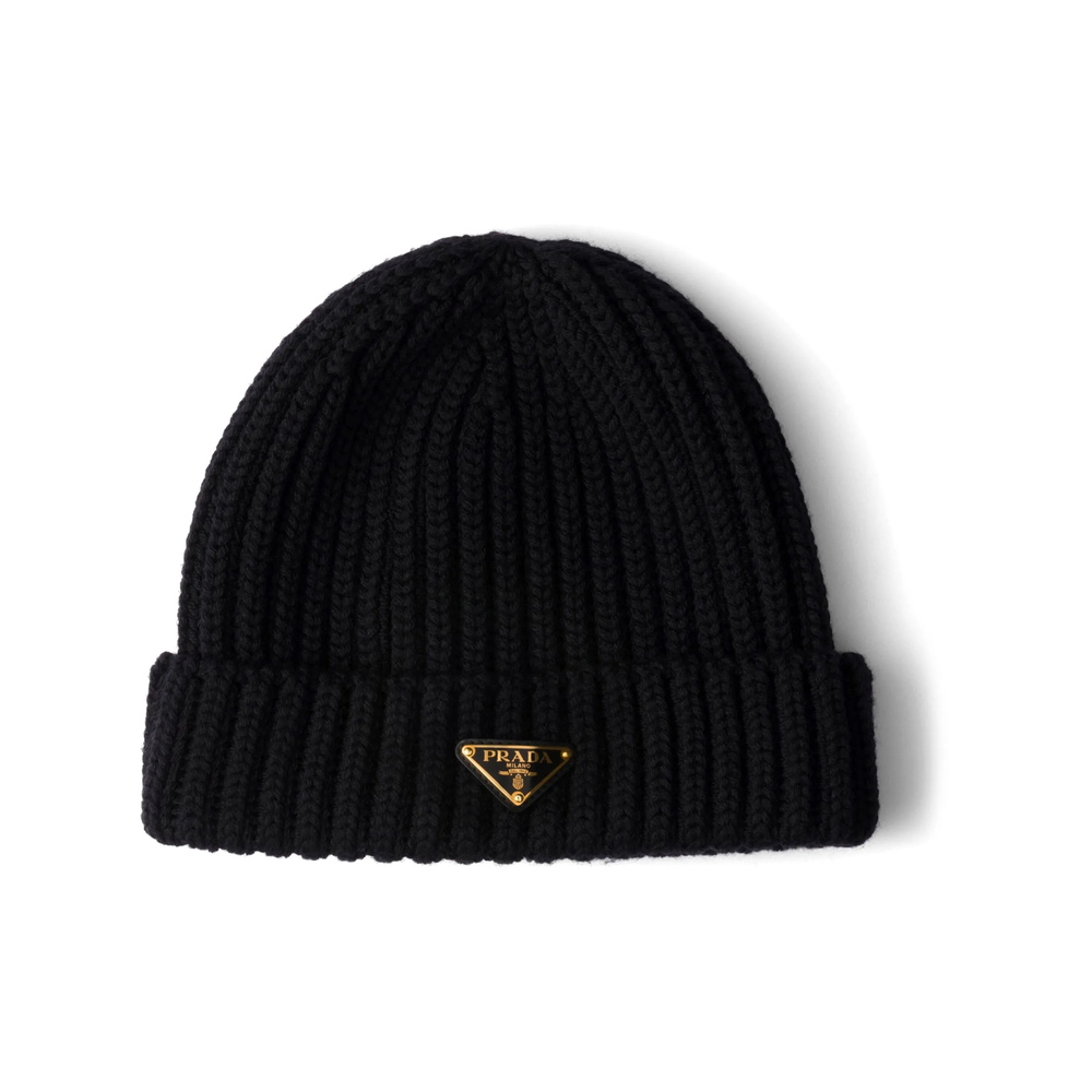Prada Triangle-logo Ribbed Beanie
