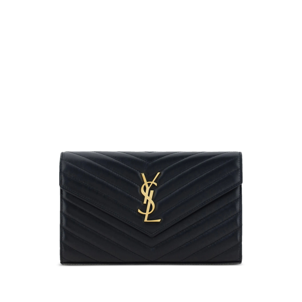 Saint Laurent Cassandre Leather Chain Wallet In Black