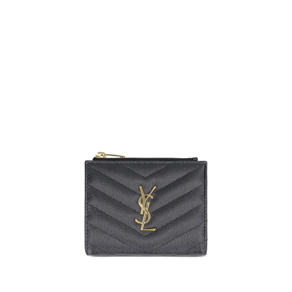 Saint Laurent Cassandre Quilted Logo Wallet In Black