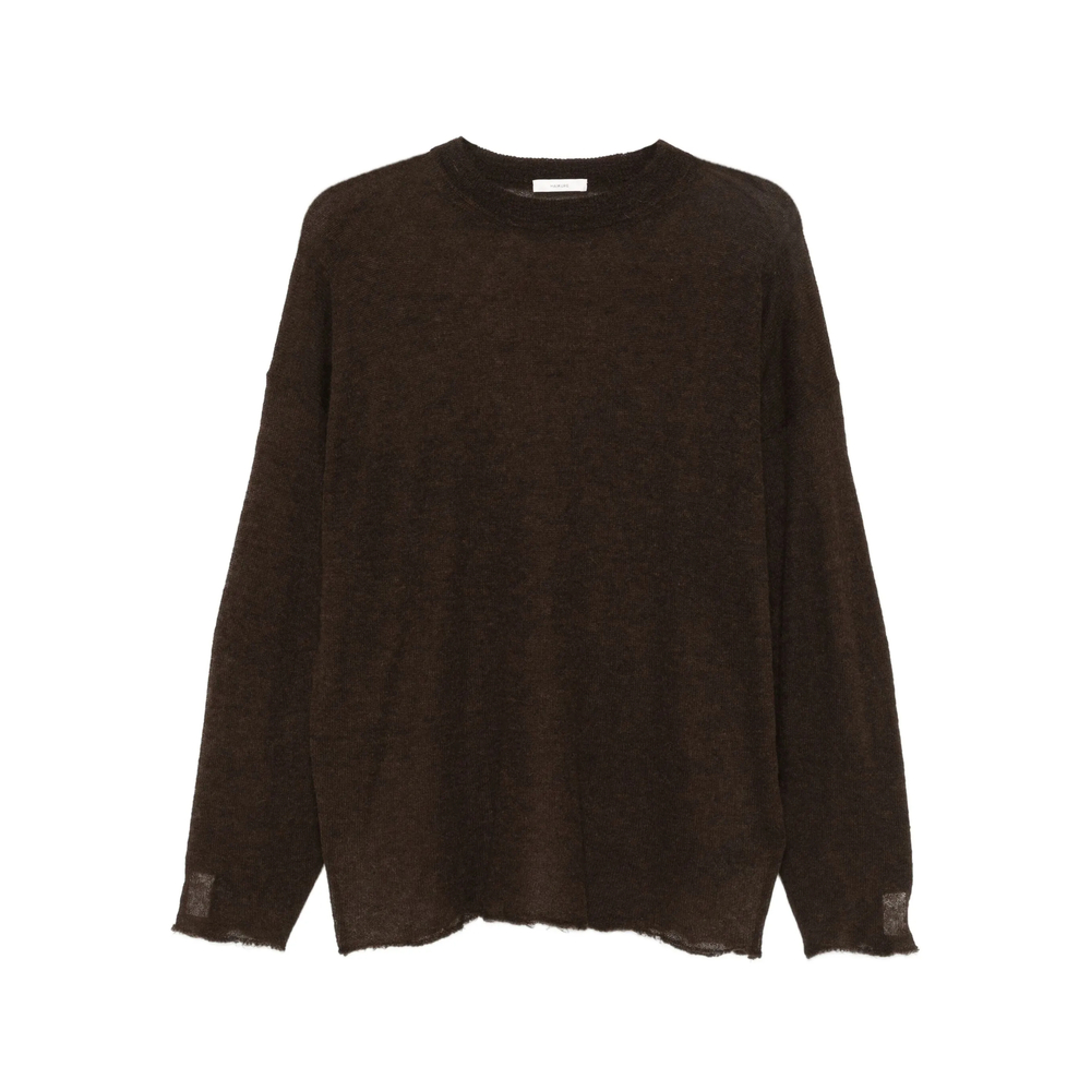 Haikure Frayed-hemline Round-neck Sweater In Black