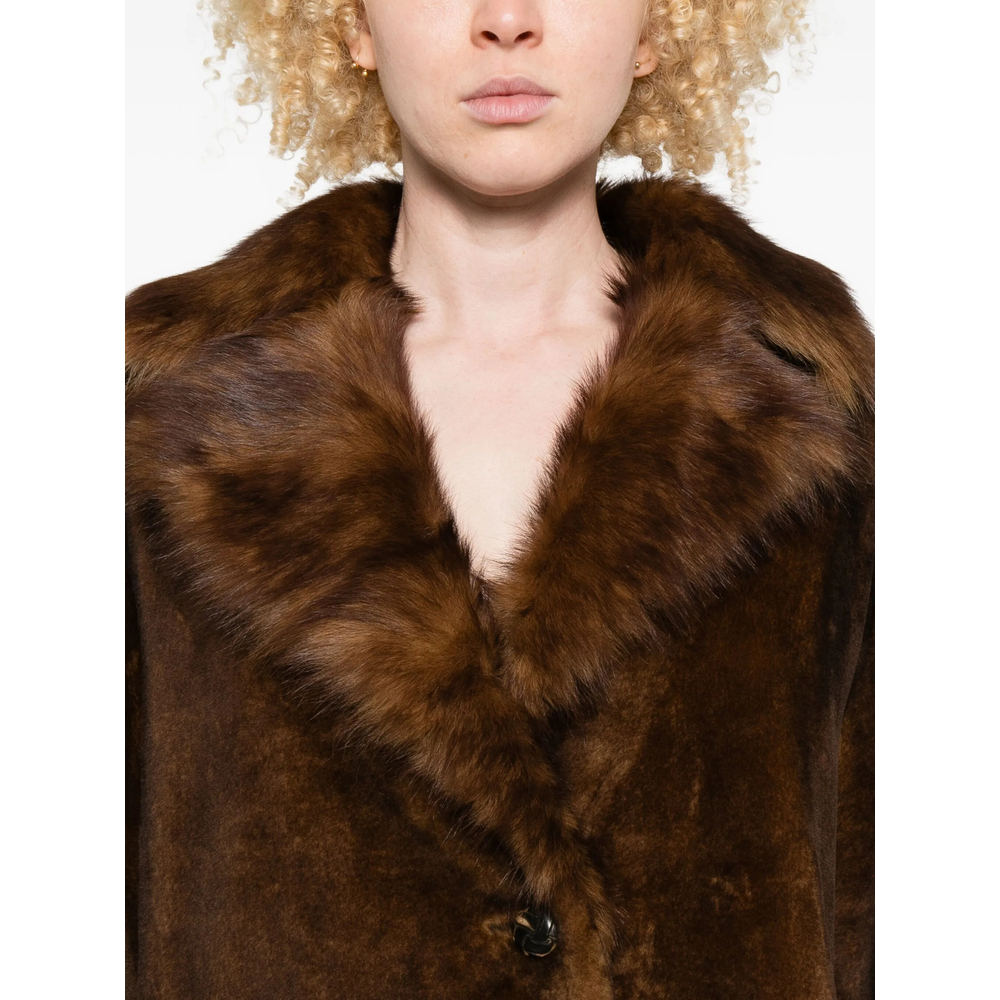 Fur-Trimmed Lapel Single-Breasted Coat