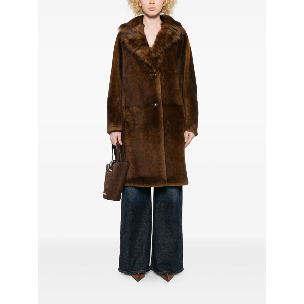 Fur-Trimmed Lapel Single-Breasted Coat
