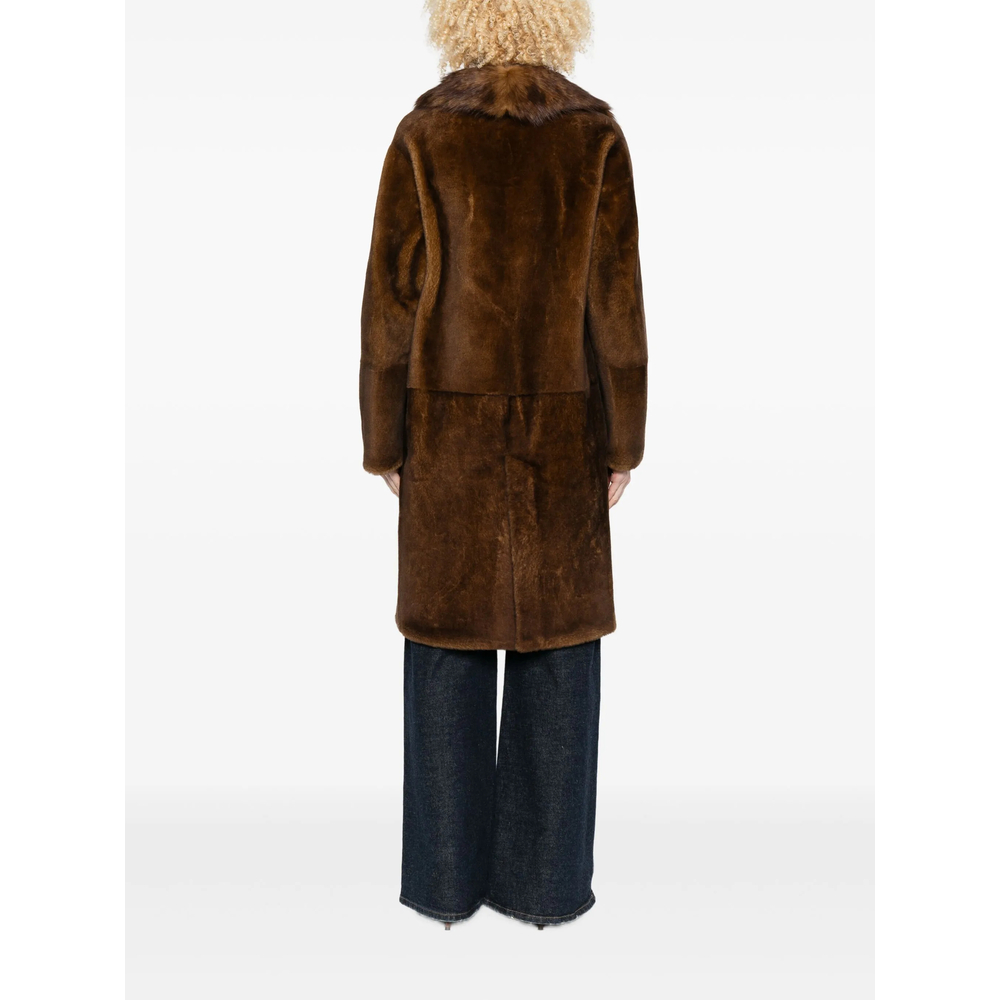 Fur-Trimmed Lapel Single-Breasted Coat