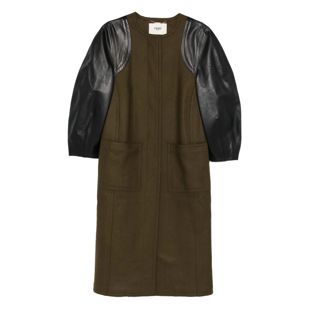 Fendi Leather-sleeves Wool Coat