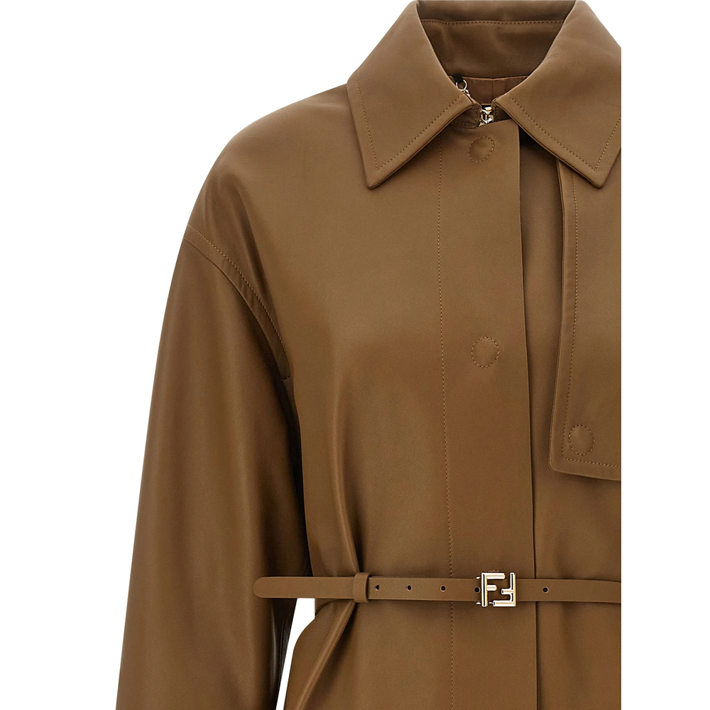 Embossed Logo Belted Trench Coat