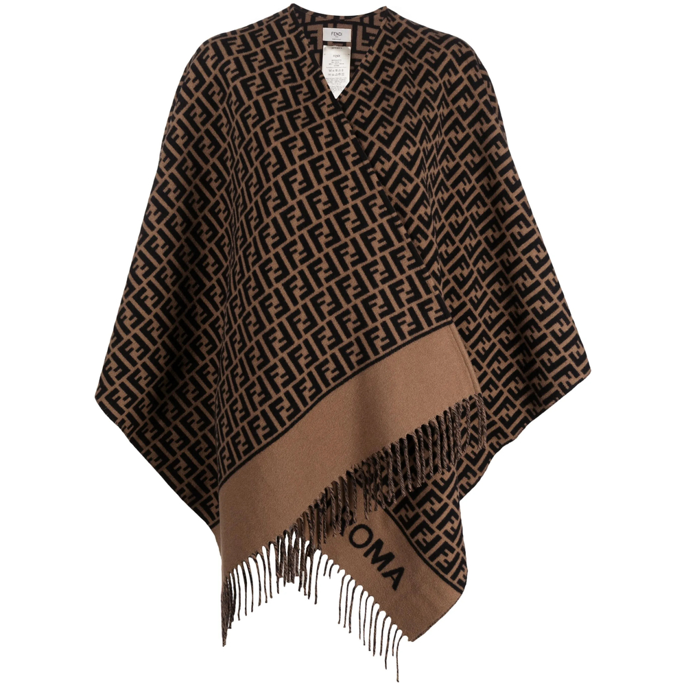 Fendi Ff-logo Print Poncho In Brown