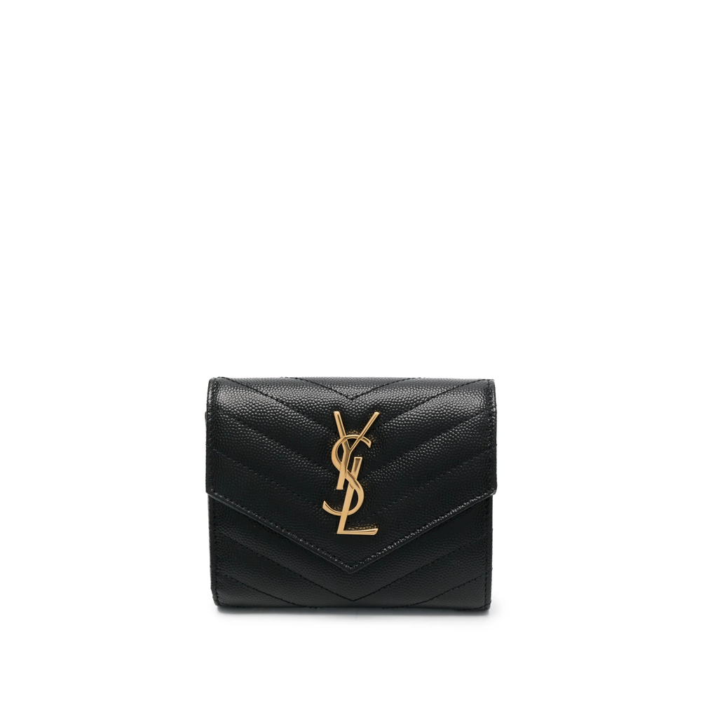 Saint Laurent Monogram Compact Tri-fold Wallet In Black