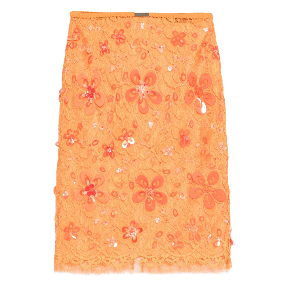 Gucci Sequin-embellished Midi Skirt In Orange