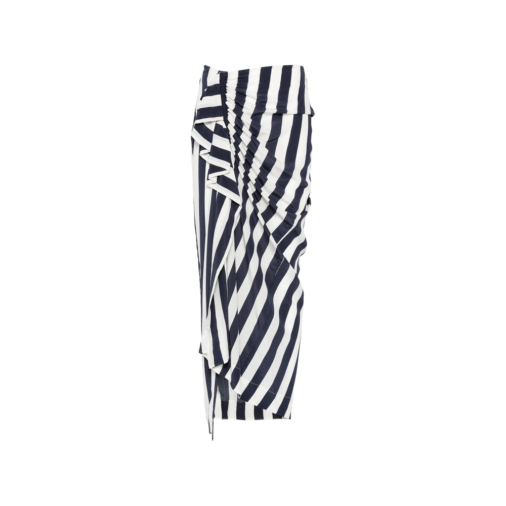 Bondi Born Orta Silk Striped Ruffled Midi Skirt