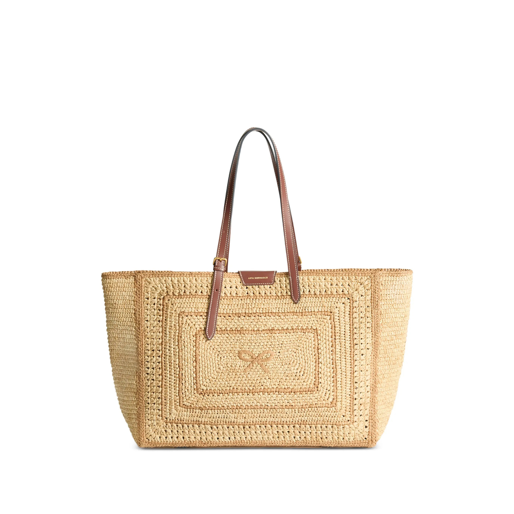 Large Bow-Detail Raffia Tote Bag