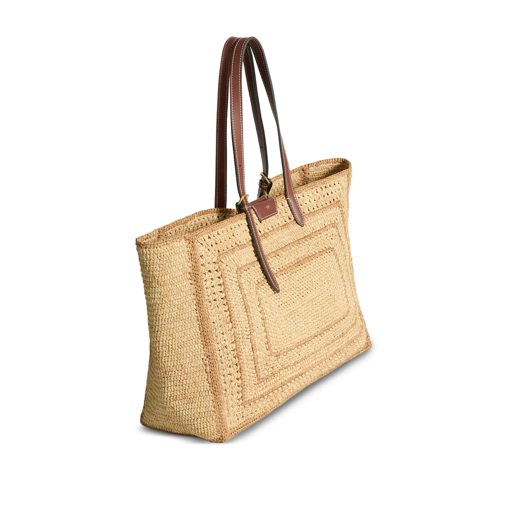 Large Bow-Detail Raffia Tote Bag
