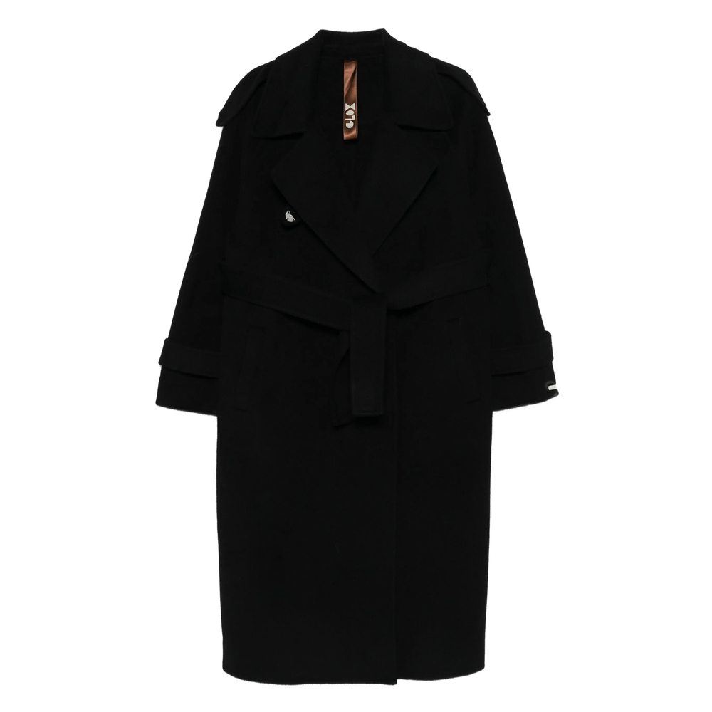 Glox Belted Long-sleeve Coat In Black