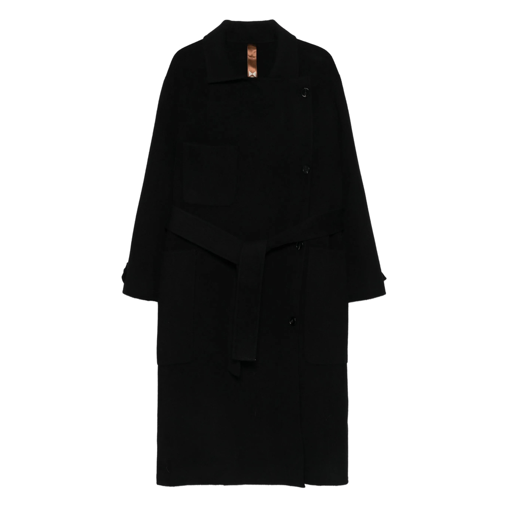 Glox Belted Patch-pocket Coat In Black