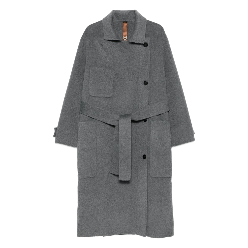 Glox Belted Patch-pocket Coat In Gray