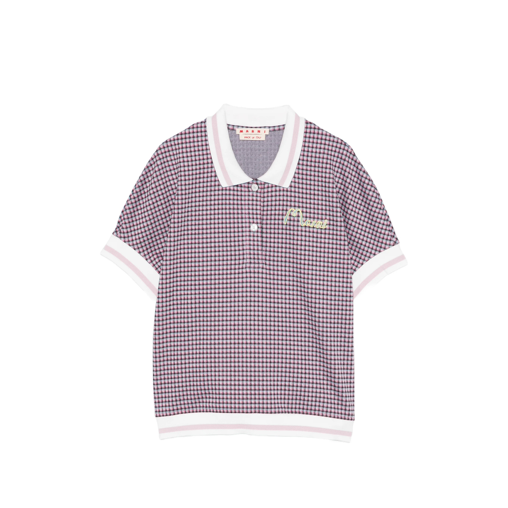 Marni Check Embroidery Polo Top