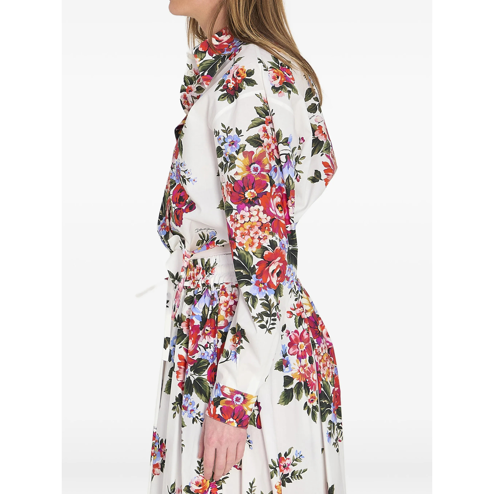Flower Bouquet-Print Cotton Shirt