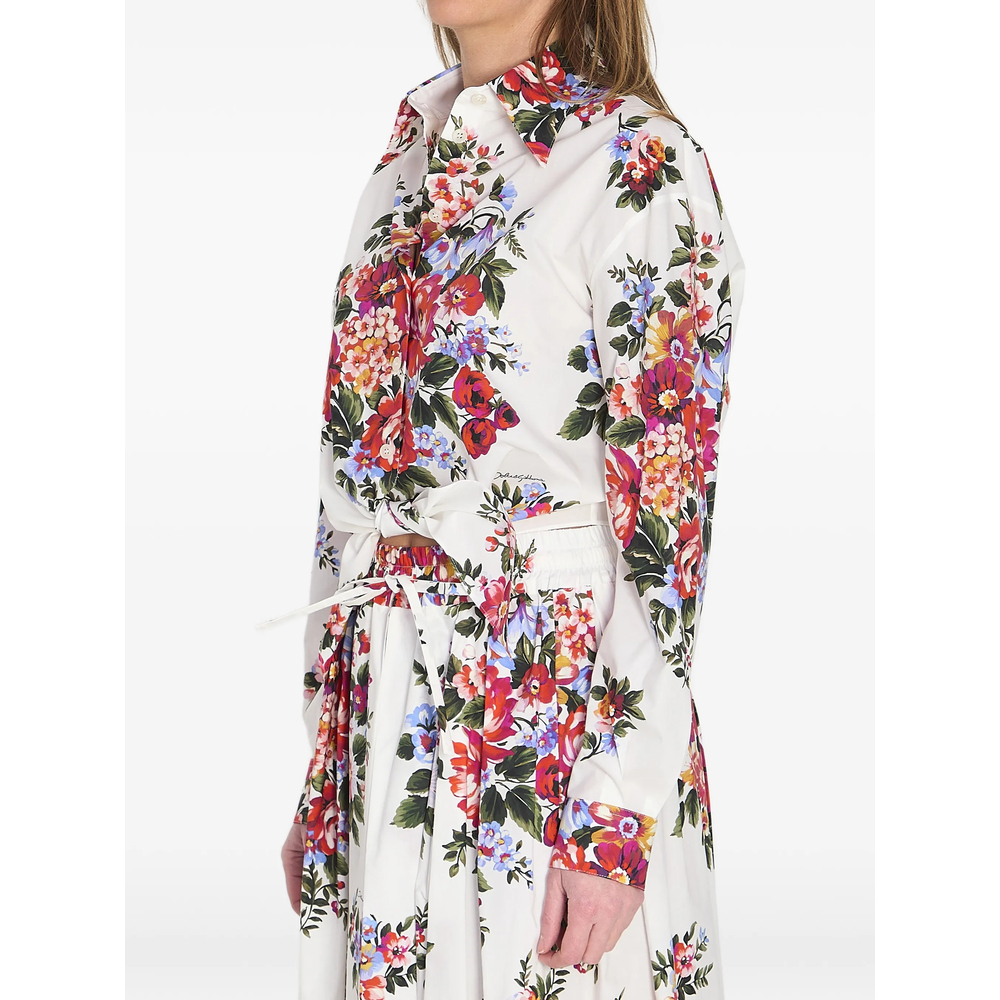 Flower Bouquet-Print Cotton Shirt