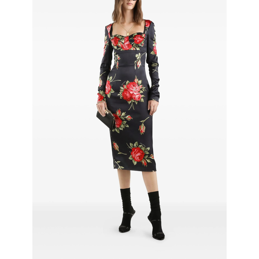 Dolce & Gabbana Floral-print Long-sleeve Midi Dress