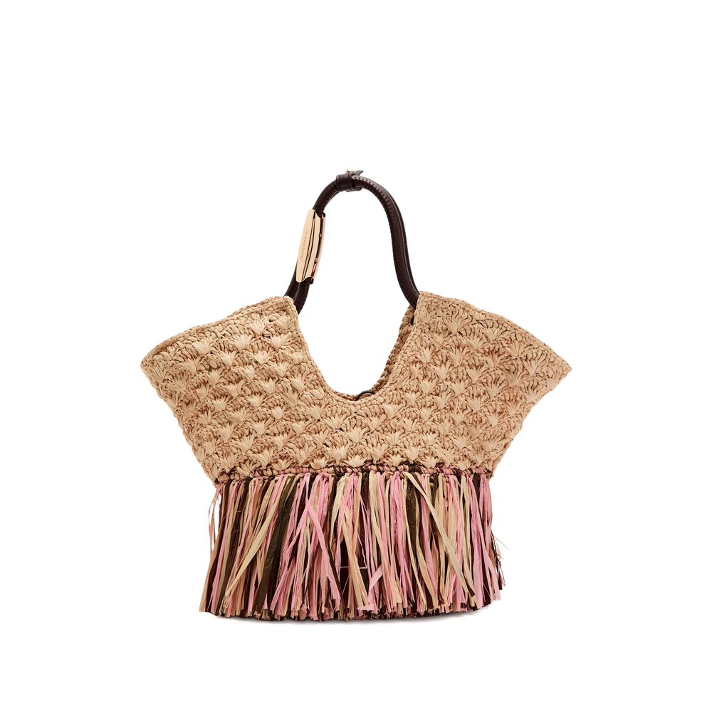 Zimmermann Small Goldentime Fringed Raffia Tote Bag In Neutral
