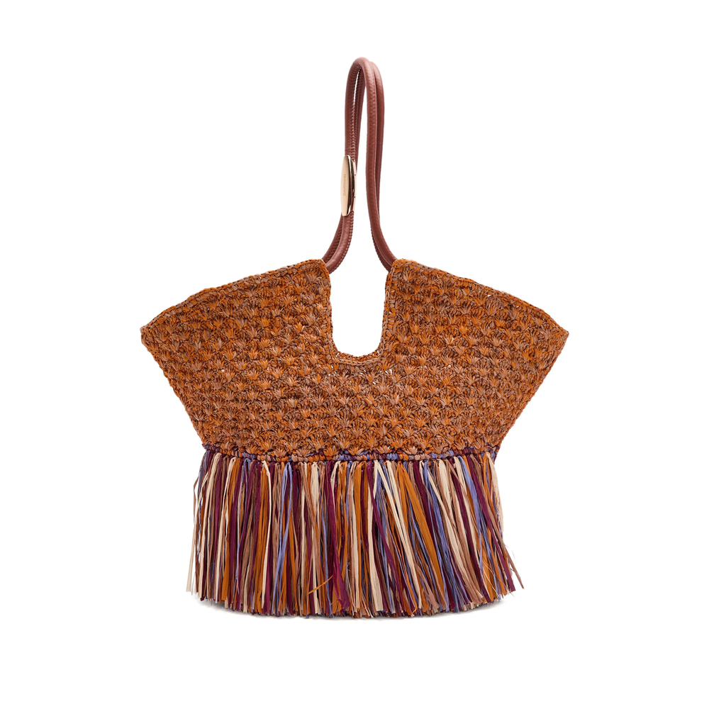 Zimmermann Medium Goldentime Fringed Tote Bag In Brown