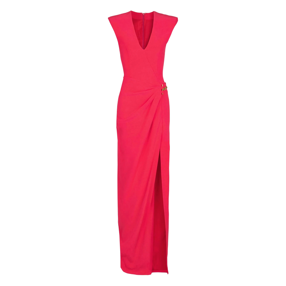 Balmain Long Crepe Dress With Embellished Detail