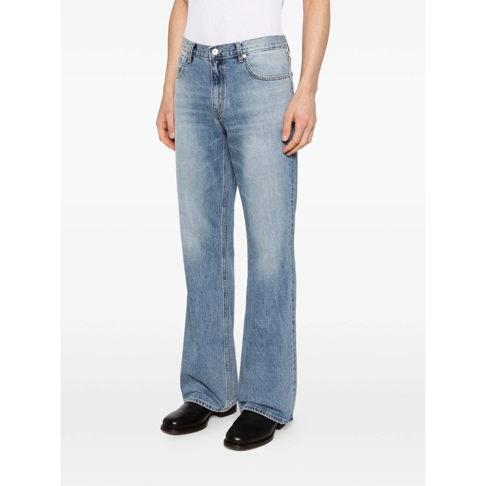 Cotton Faded Wide- Leg Jeans