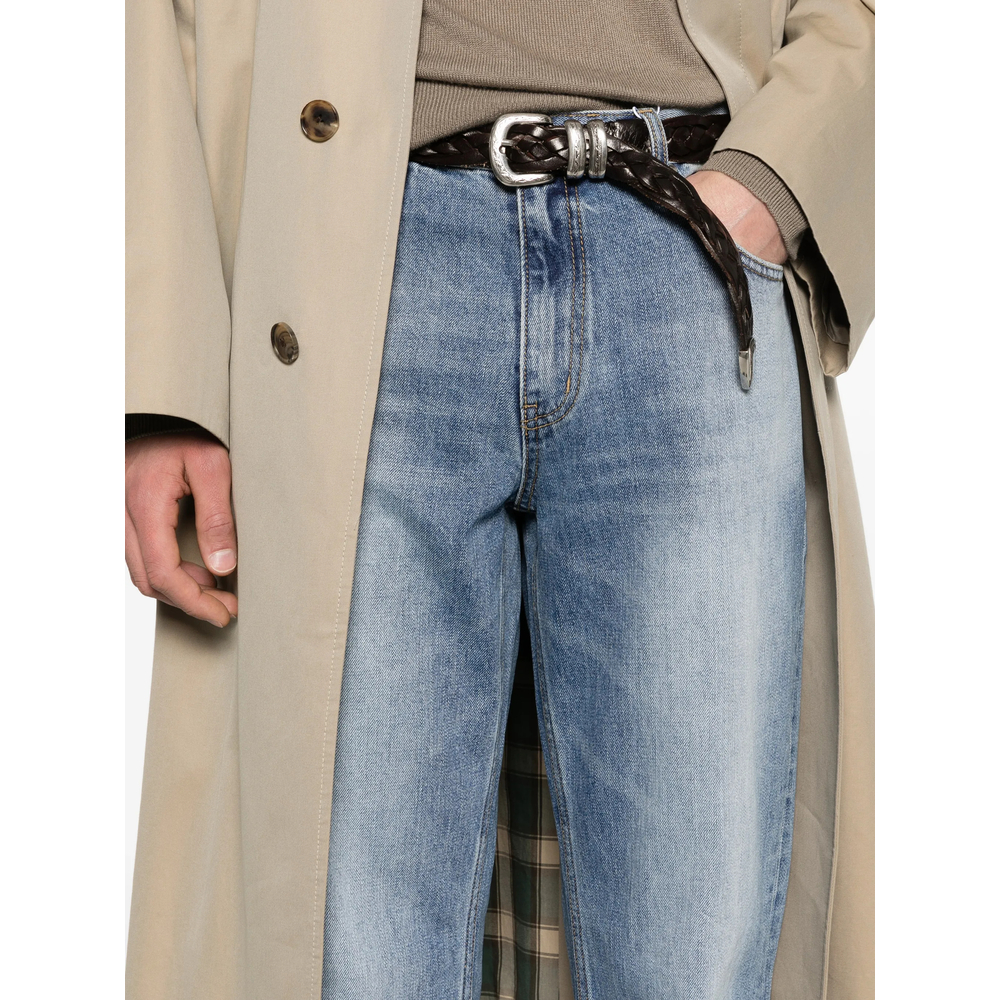 Cotton Faded Wide- Leg Jeans
