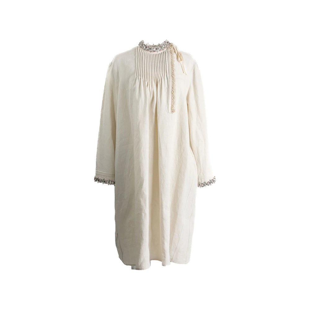 Prada Pleated Embellished-neck Dress