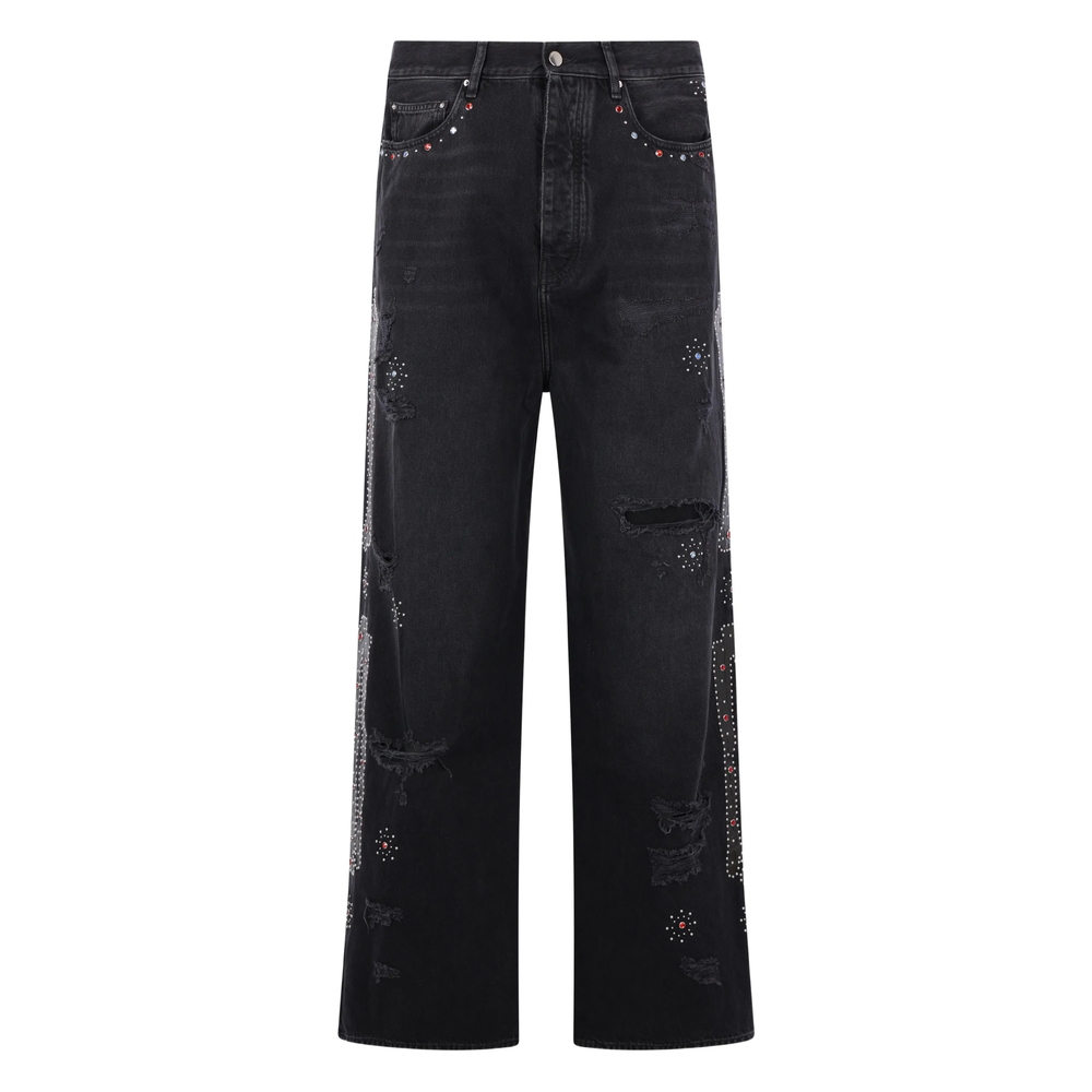 Amiri Studded Ripped Wide-leg Jeans