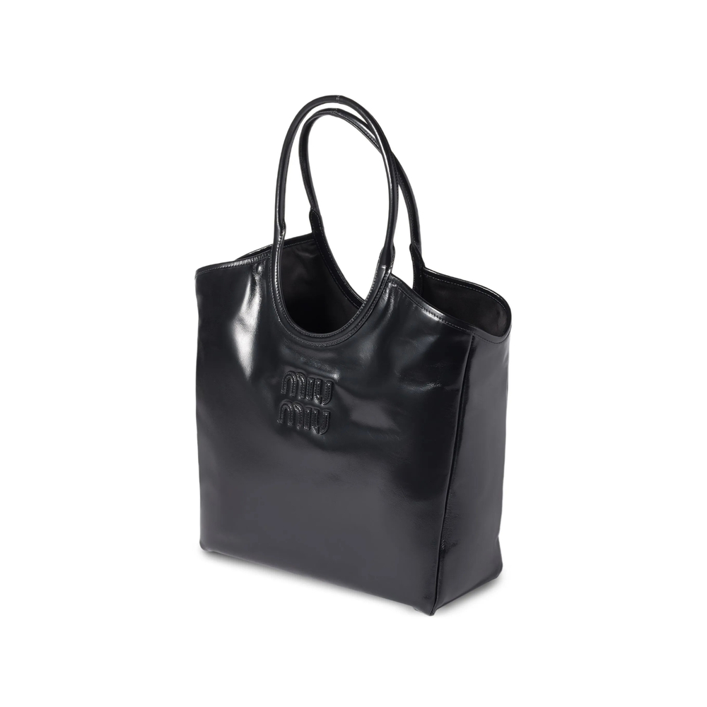 Miu Miu Ivy Leather Tote Bag In Black